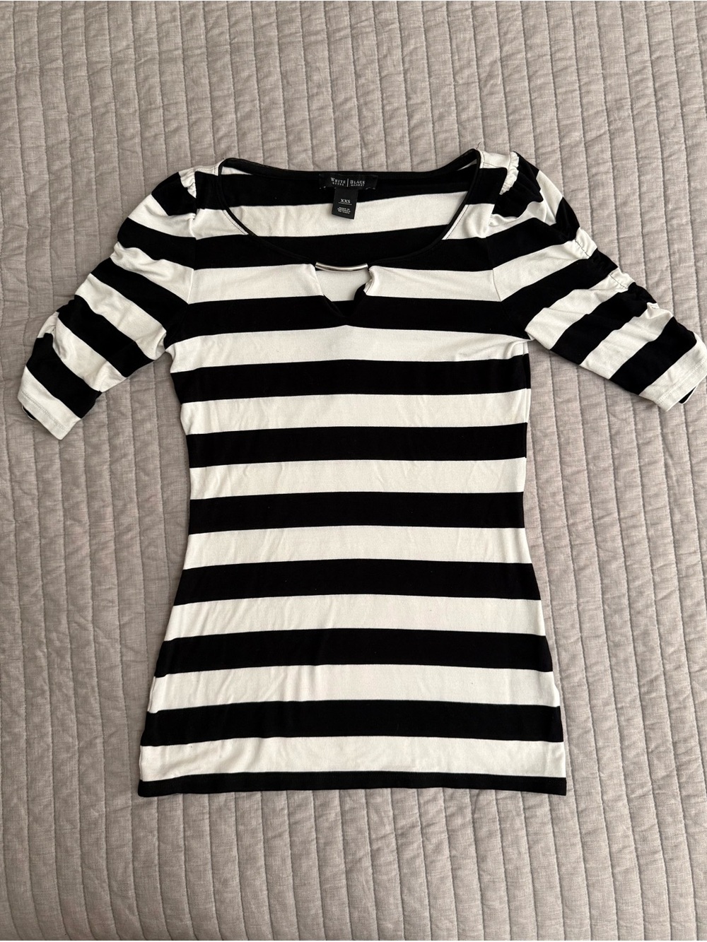 White House Black Market Black & White Striped Short Sleeve Top